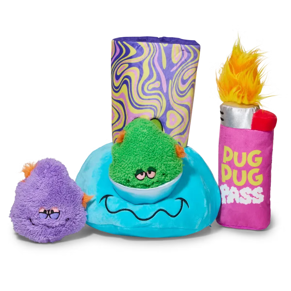 3 colorful 420 friendly dog toys bundle
