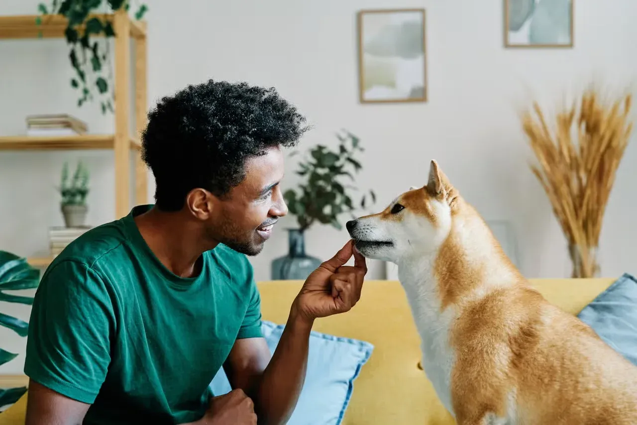 A pet parent and his male dog.